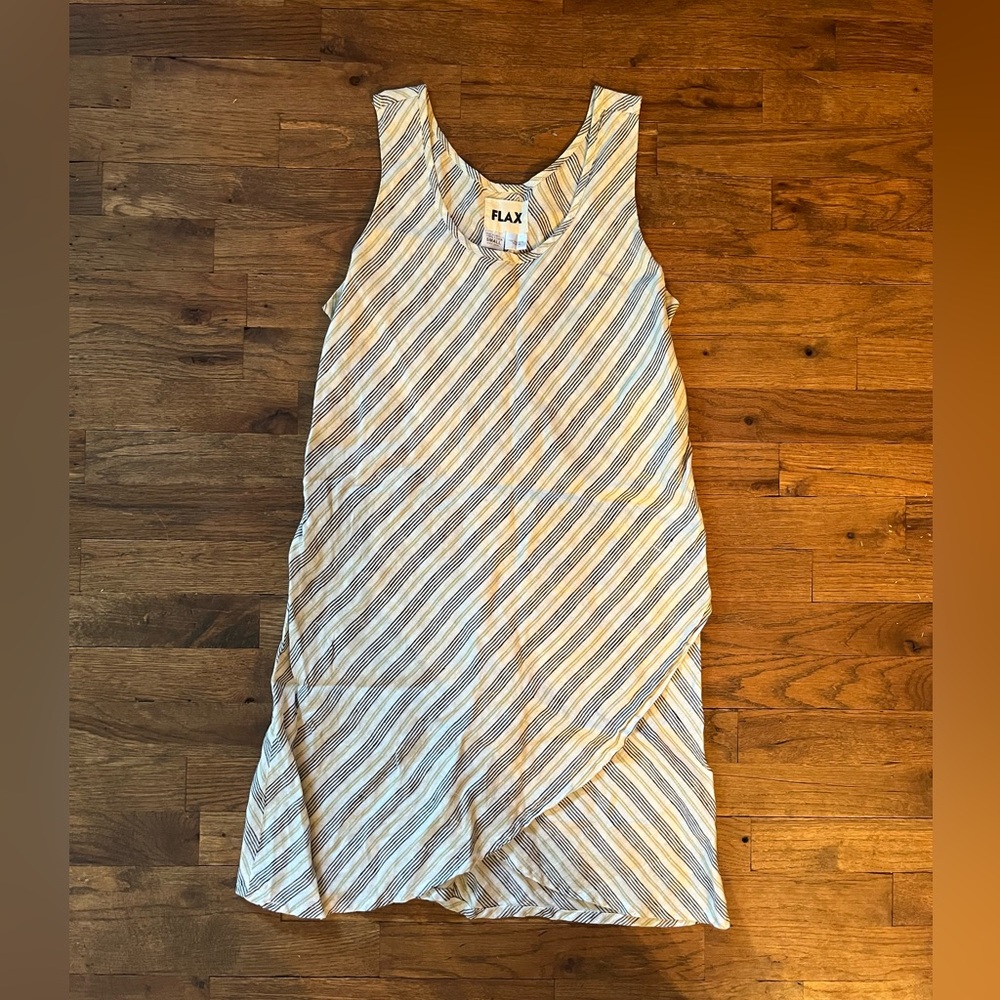 Flax linen stripped asymmetrical sleeveless dress size small